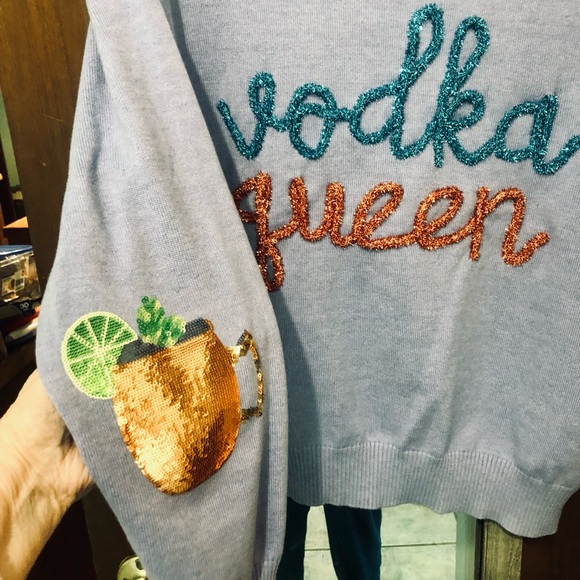 QUEEN OF SPARKLES 💖 Vodka Queen Blue and Orange Sweater - Picture 2 of 7